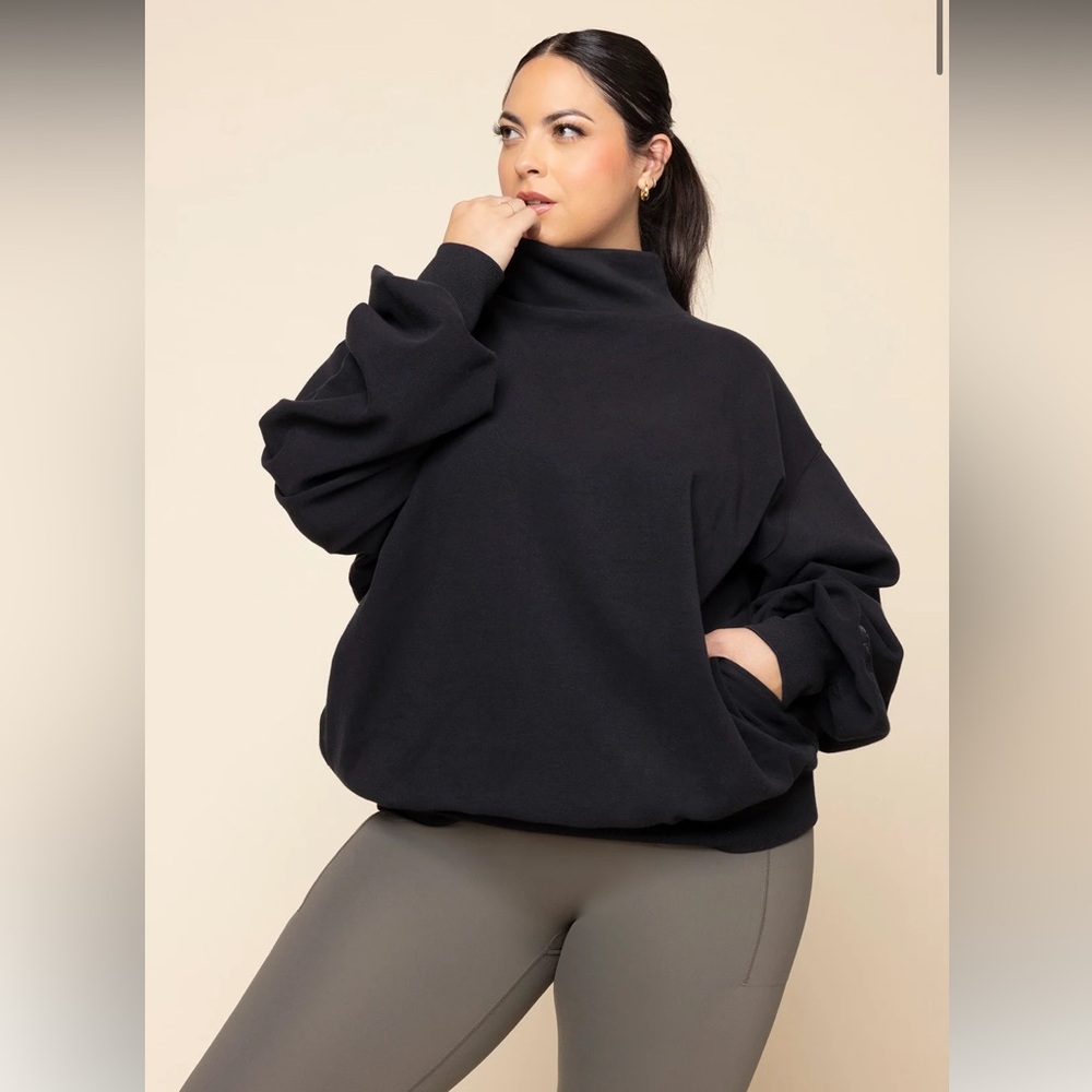 POPFLEX Ooey Gooey Mockneck Sweatshirt with Pockets Pullover Black NEW